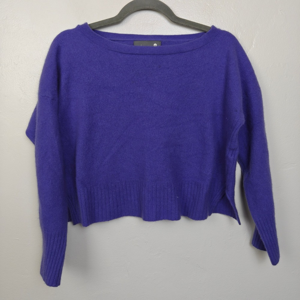 Anthropologie Womens Cashmere Sweater Large Purple Boat Neck Cropped Knit